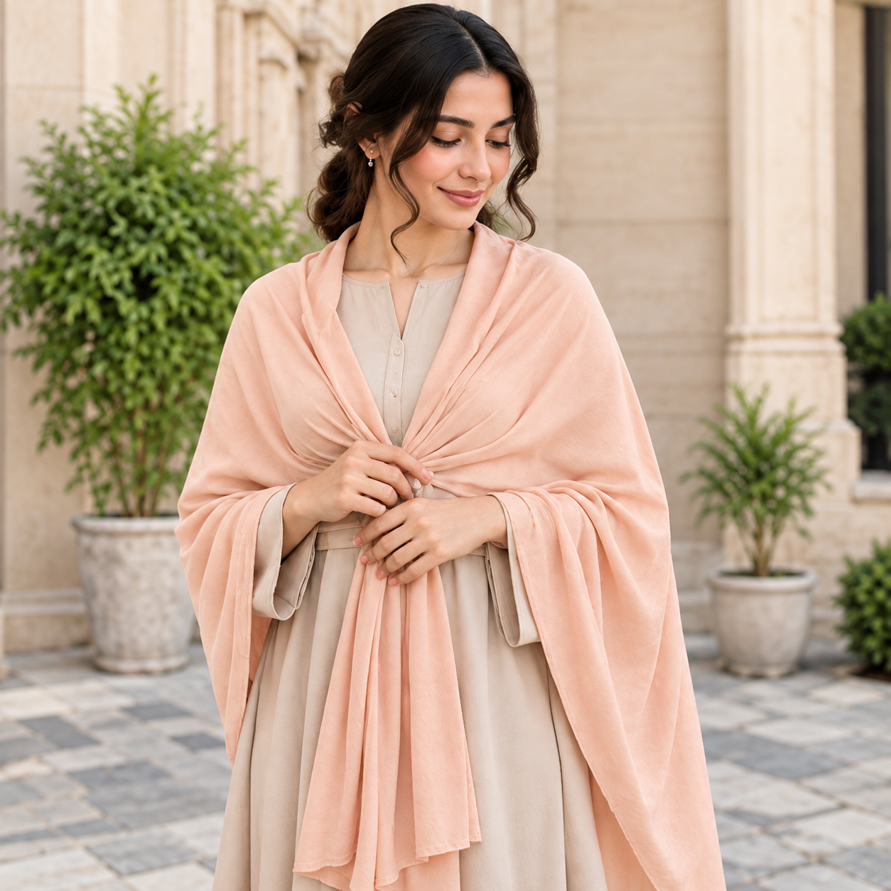 Premium Jersey Scarf Soft Stretchy Lightweight Hijab Wrap Headscarf Peach Pink 6 Premium Jersey Scarf Soft Stretchy Lightweight Hijab Wrap Headscarf Peach Pink - Image 6
