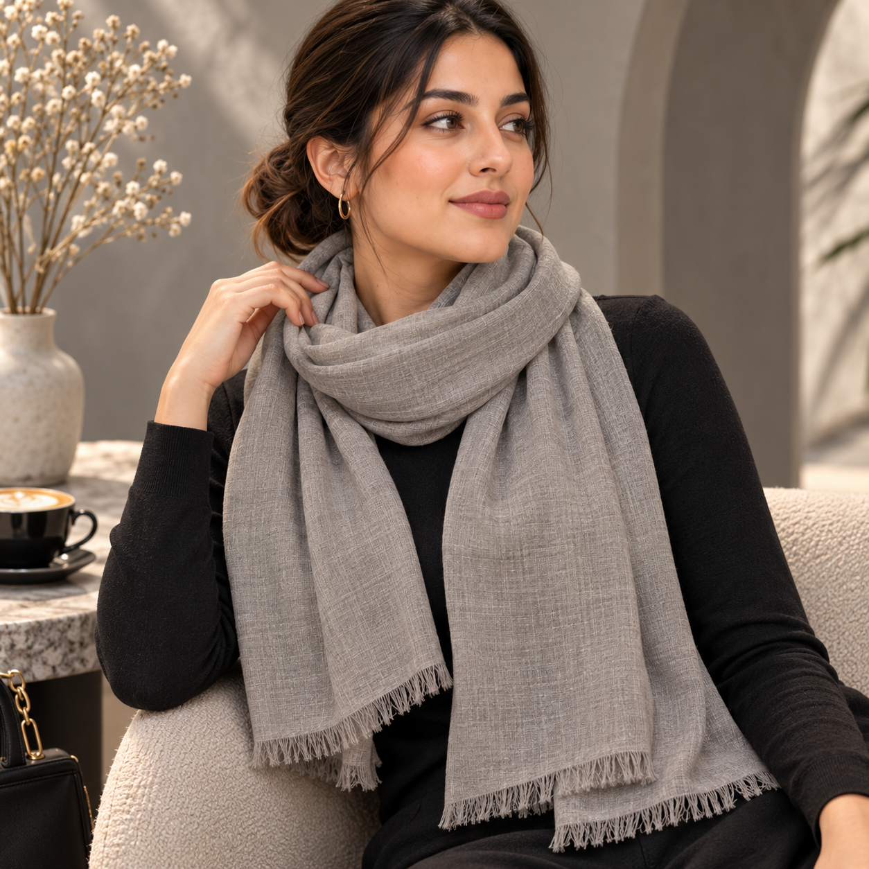 Taupe Grey Cotton Scarf – Soft, Comfortable Everyday Essential 7 Taupe Grey Cotton Scarf – Soft, Comfortable Everyday Essential - Image 7