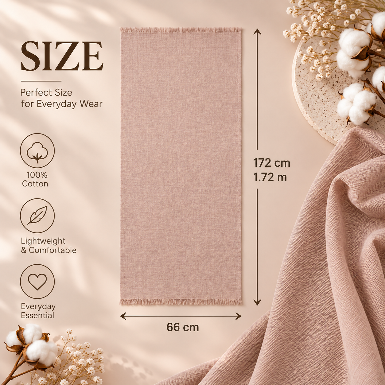 Premium Dusty Pink Cotton Scarf – Soft & Comfortable Everyday Essential Wrap 6 Premium Dusty Pink Cotton Scarf – Soft & Comfortable Everyday Essential Wrap - Image 6