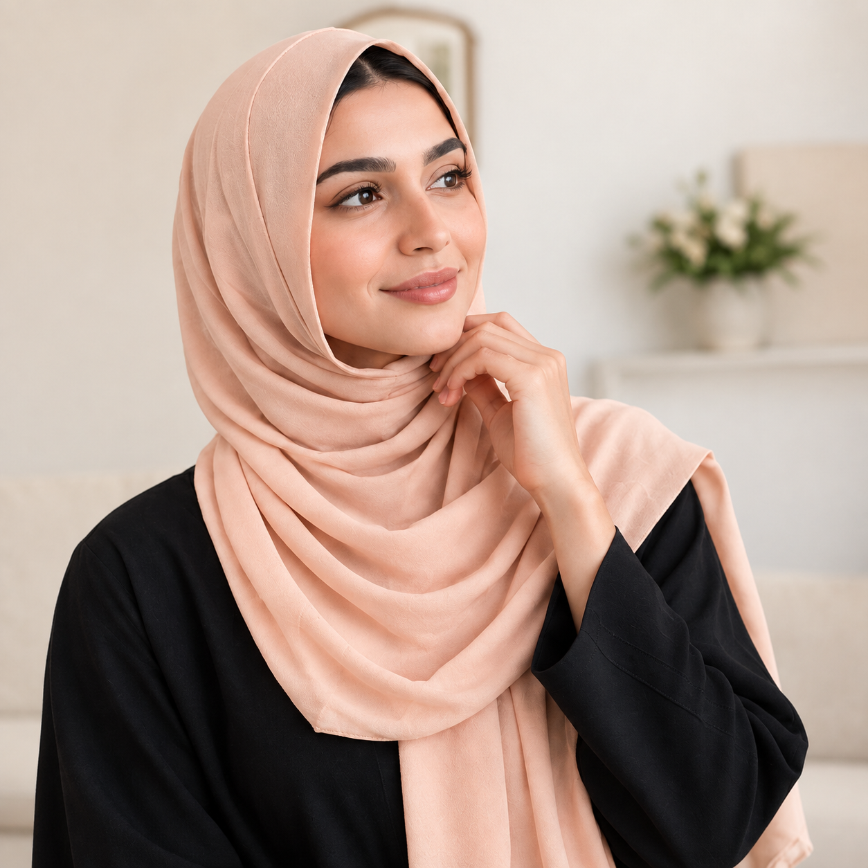 Premium Jersey Scarf Soft Stretchy Lightweight Hijab Wrap Headscarf Peach Pink 7 Premium Jersey Scarf Soft Stretchy Lightweight Hijab Wrap Headscarf Peach Pink - Image 7