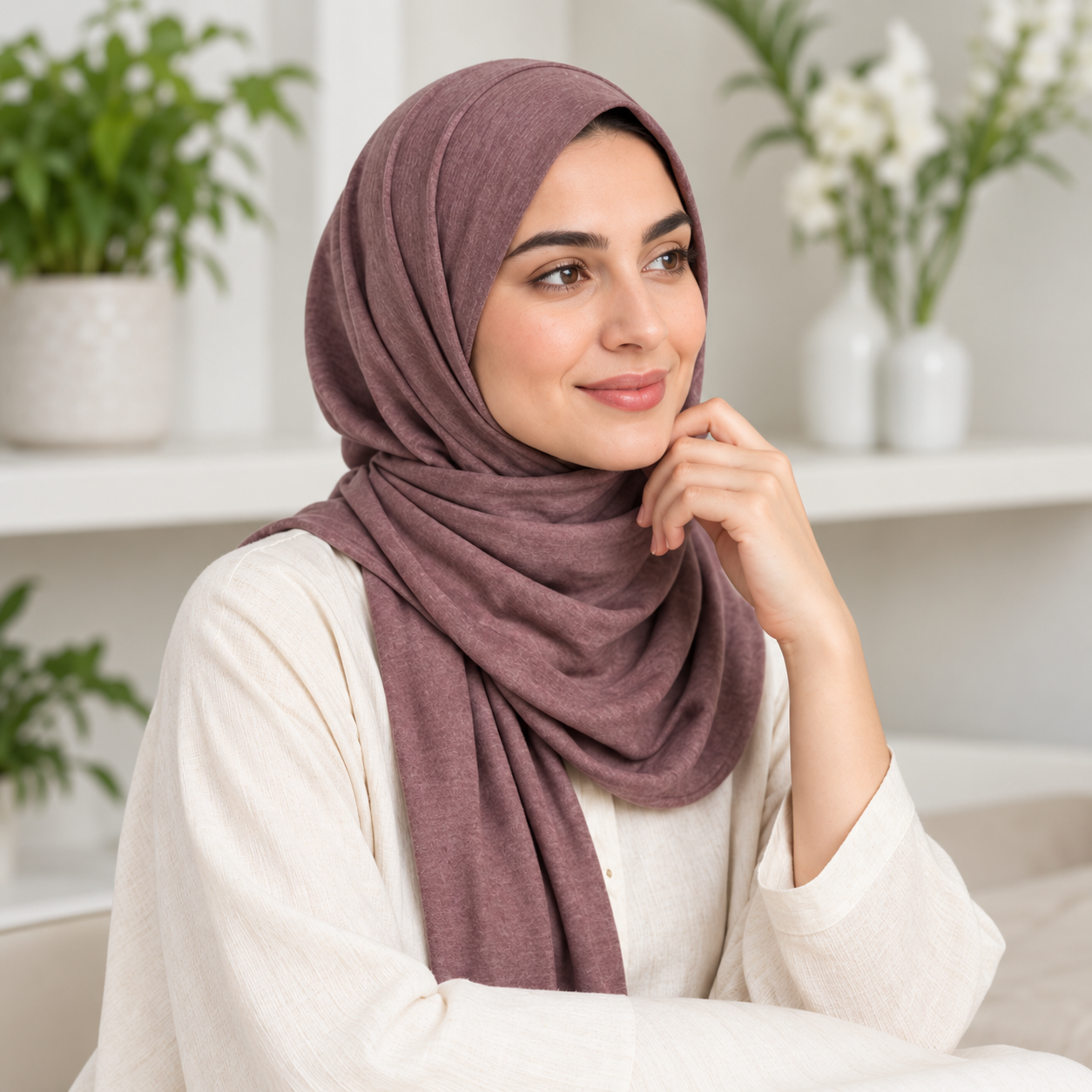 Women Jersey Scarf Hijab Soft Stretchy Plain Mauve Shawl Wrap Headscarf 7 Women Jersey Scarf Hijab Soft Stretchy Plain Mauve Shawl Wrap Headscarf - Image 7