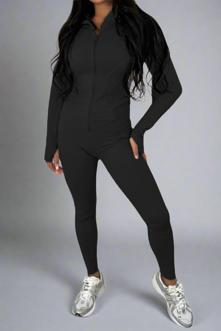 New Sports Zip Front Long Sleeves Top And Leggings Gym Set 3 New Sports Zip Front Long Sleeves Top And Leggings Gym Set - Image 3