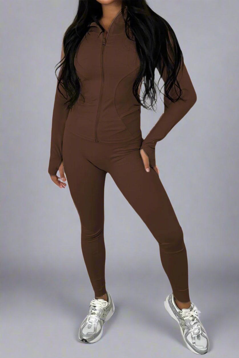 New Sports Zip Front Long Sleeves Top And Leggings Gym Set 4 New Sports Zip Front Long Sleeves Top And Leggings Gym Set - Image 4