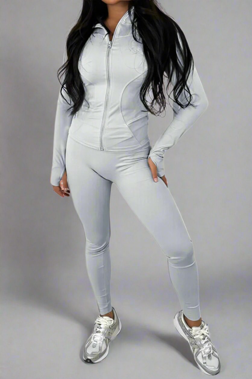 New Sports Zip Front Long Sleeves Top And Leggings Gym Set 5 New Sports Zip Front Long Sleeves Top And Leggings Gym Set - Image 5
