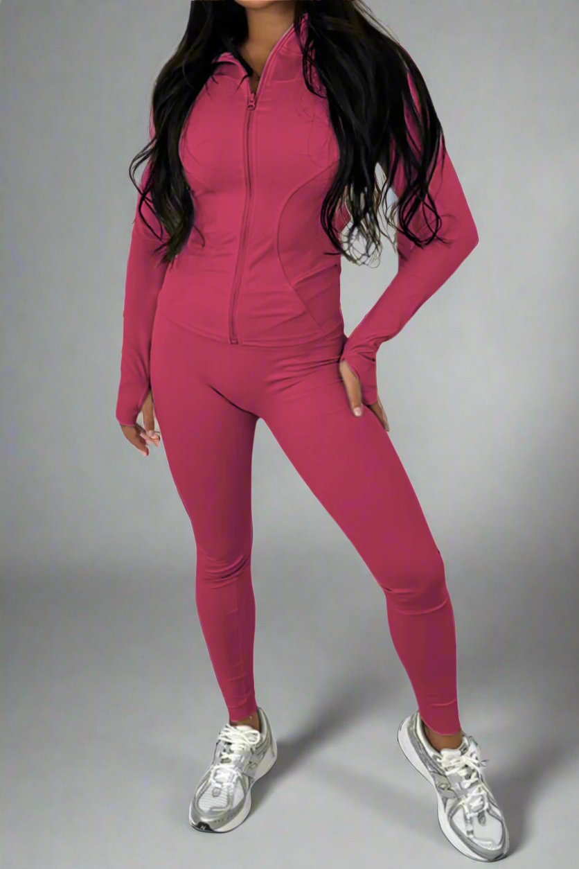 New Sports Zip Front Long Sleeves Top And Leggings Gym Set 6 New Sports Zip Front Long Sleeves Top And Leggings Gym Set - Image 6