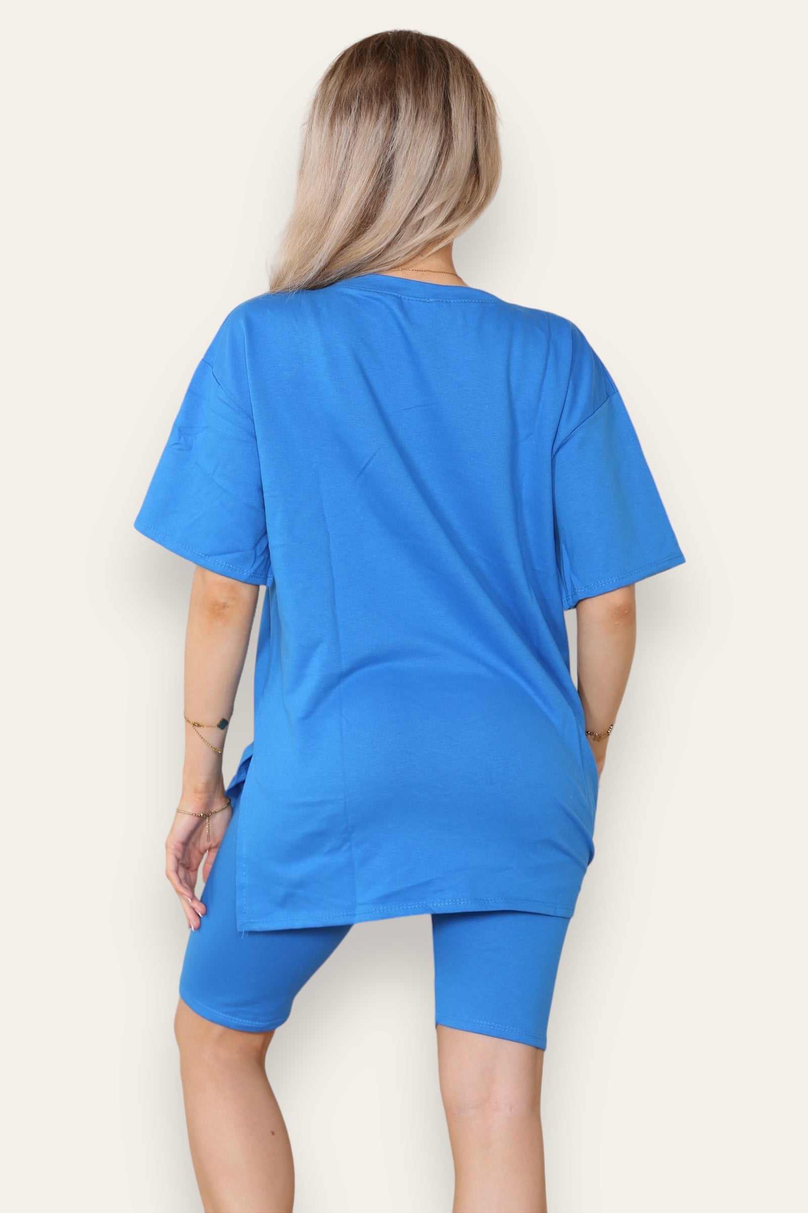 Cycling Short and T-Shirts Co-Ord Two Piece Side Slit Set with Front Printed Slogan 5 Cycling Short and T-Shirts Co-Ord Two Piece Side Slit Set with Front Printed Slogan - Image 5
