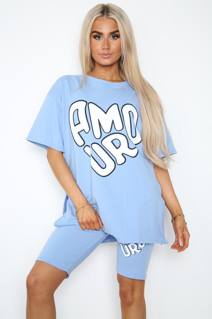 Cycling Short and T-Shirts Co-Ord Two Piece Side Slit Set with Front Printed Slogan 6 Cycling Short and T-Shirts Co-Ord Two Piece Side Slit Set with Front Printed Slogan - Image 6
