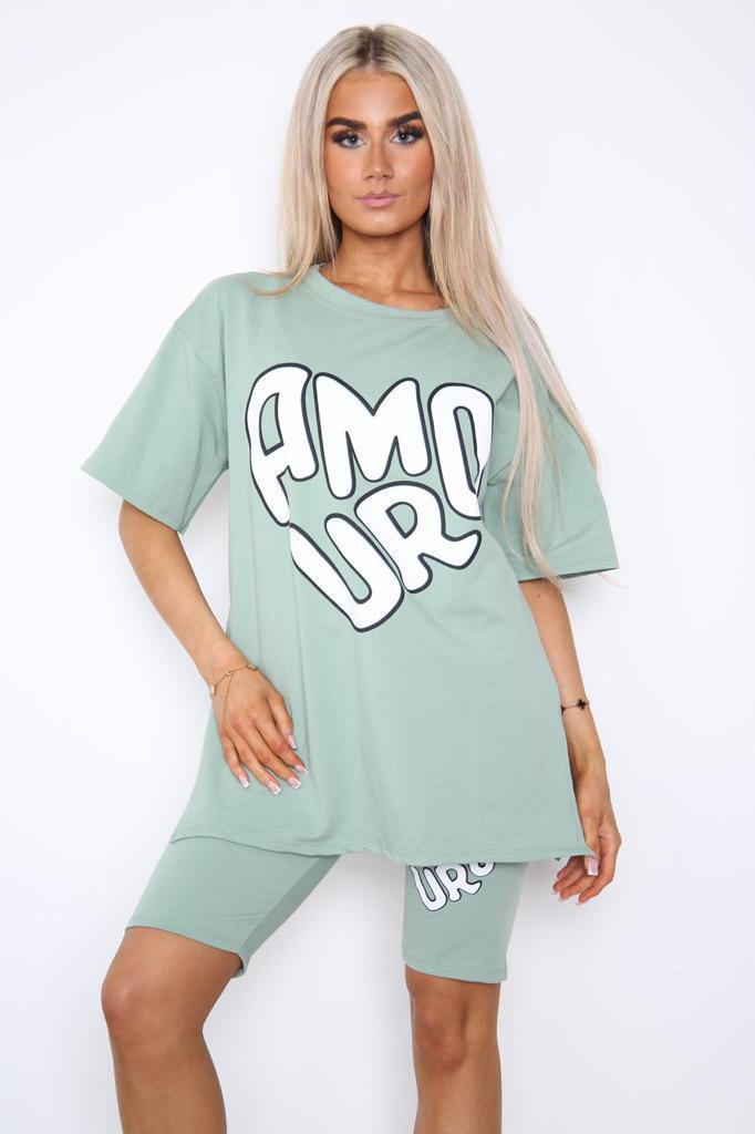 Cycling Short and T-Shirts Co-Ord Two Piece Side Slit Set with Front Printed Slogan 9 Cycling Short and T-Shirts Co-Ord Two Piece Side Slit Set with Front Printed Slogan - Image 9