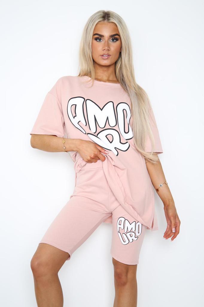 Cycling Short and T-Shirts Co-Ord Two Piece Side Slit Set with Front Printed Slogan 12 Cycling Short and T-Shirts Co-Ord Two Piece Side Slit Set with Front Printed Slogan - Image 12