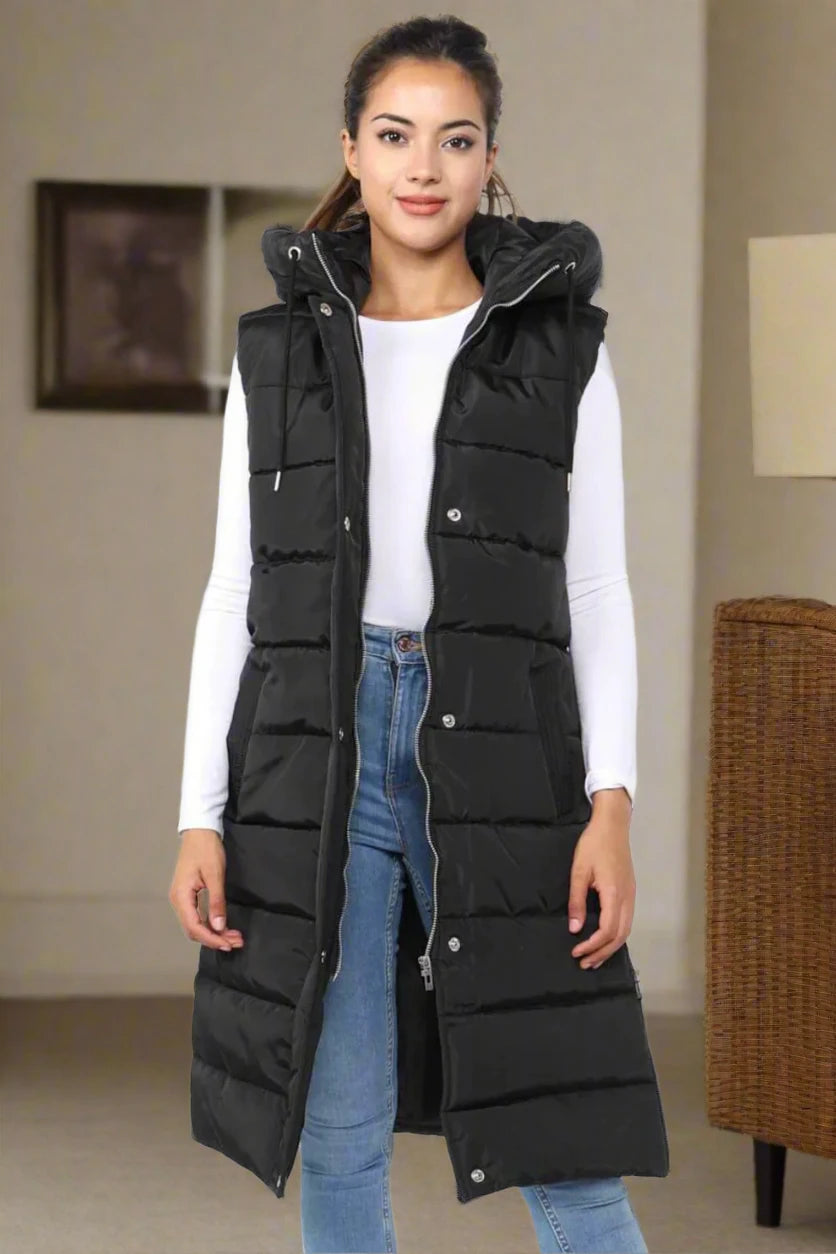 Ladies Girls Long Hooded Puffer Warm Padded Sleeveless Gilet Bodywarmer Zipper 1 Ladies Girls Long Hooded Puffer Warm Padded Sleeveless Gilet Bodywarmer Zipper