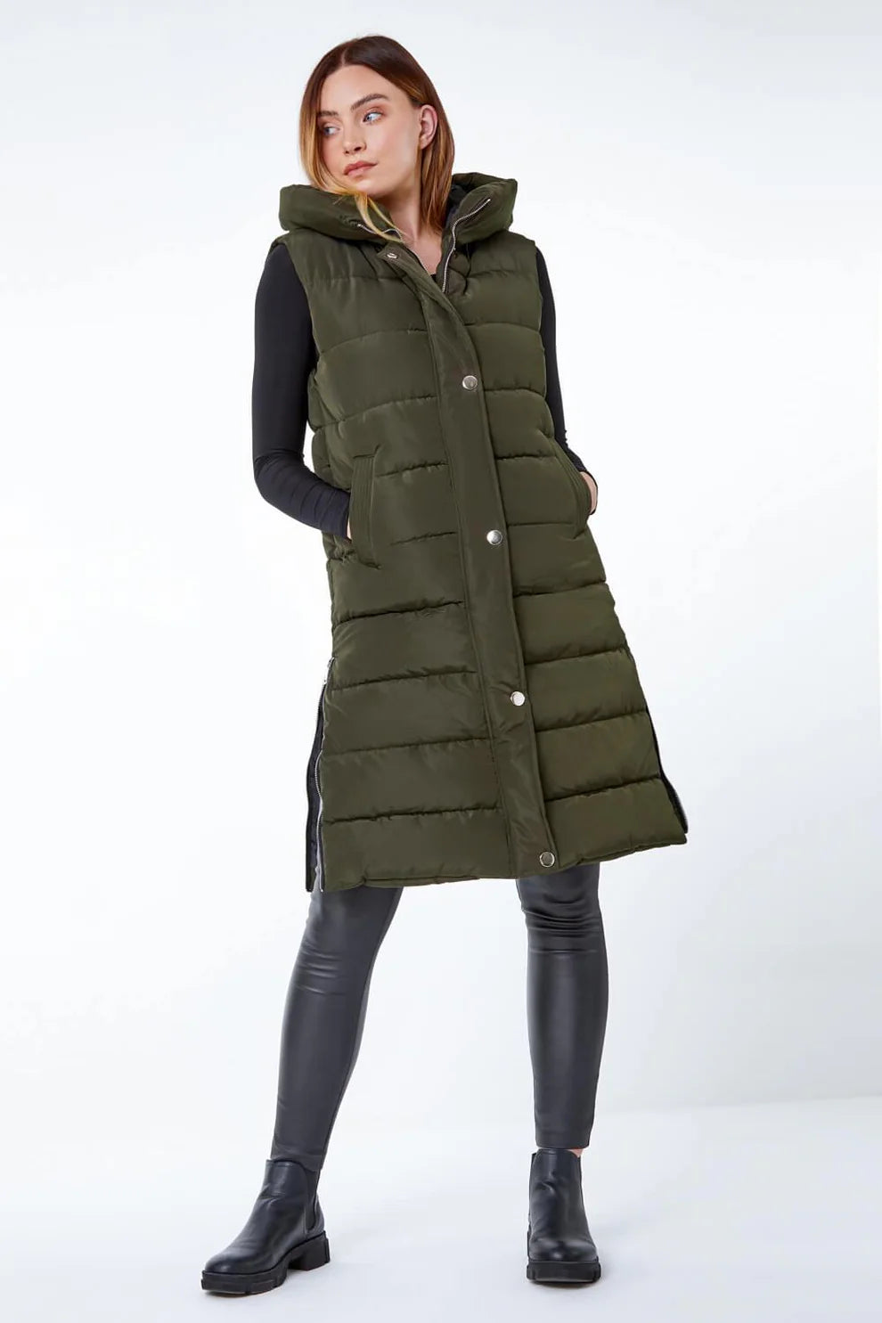 Ladies Girls Long Hooded Puffer Warm Padded Sleeveless Gilet Bodywarmer Zipper 4 Ladies Girls Long Hooded Puffer Warm Padded Sleeveless Gilet Bodywarmer Zipper - Image 4