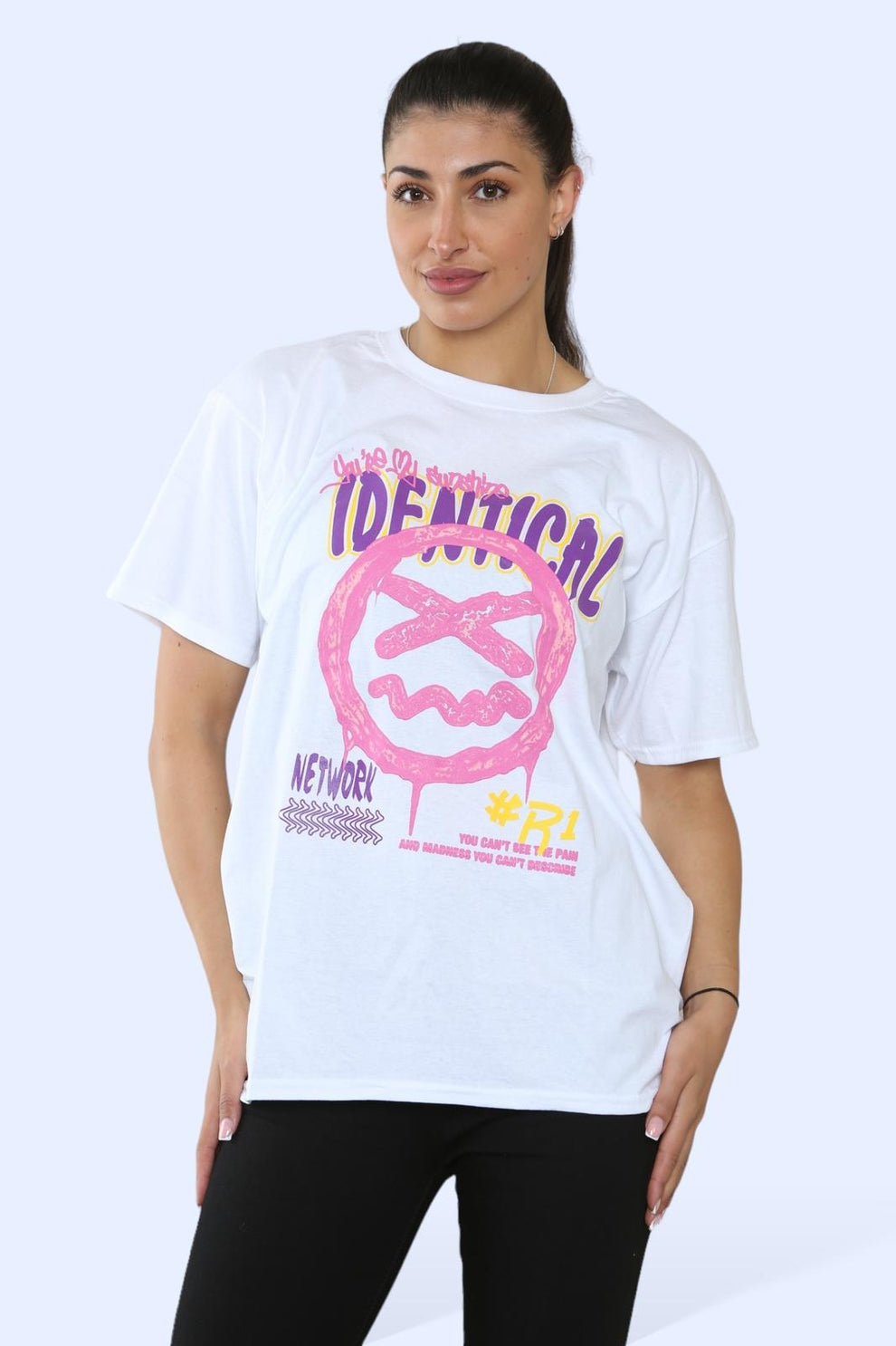 Ladies Identical Printed Short Sleeve T-Shirt Top 1 Ladies Identical Printed Short Sleeve T-Shirt Top