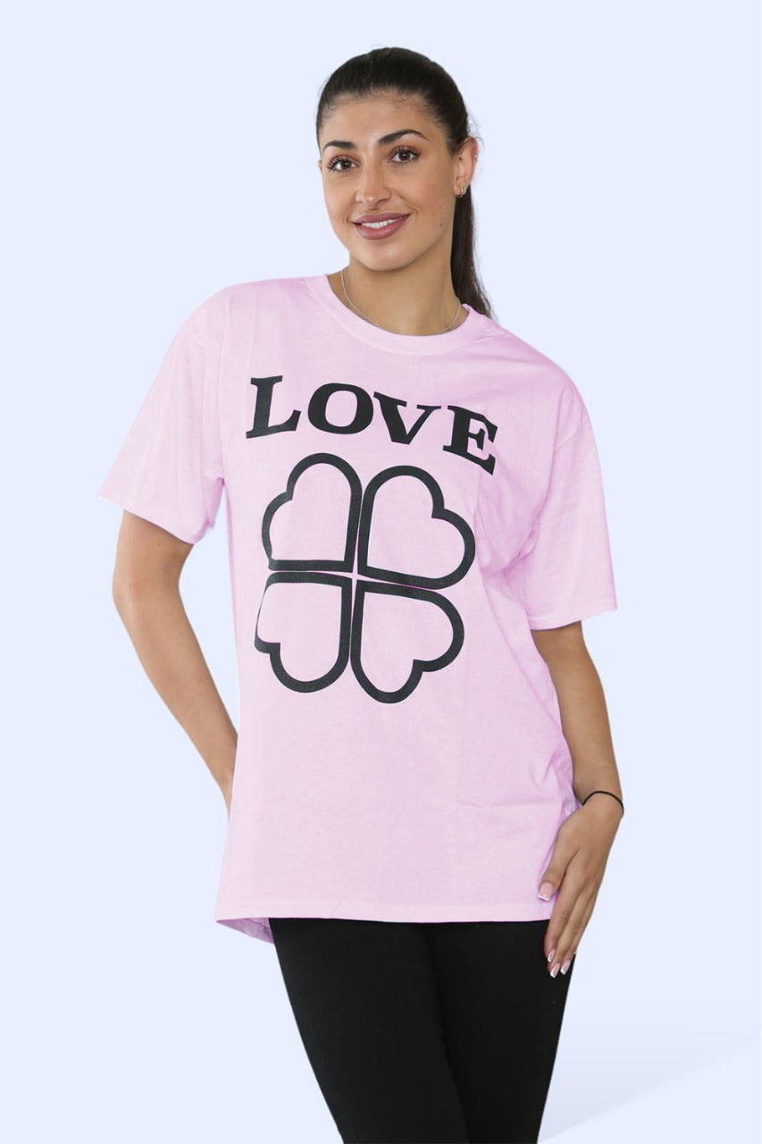 Ladies Love Printed Short Sleeve T-Shirt Top 1 Ladies Love Printed Short Sleeve T-Shirt Top