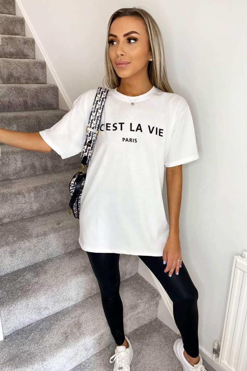 Ladies Oversized C'est La Vie Paris Simple Fashion Classic Retro Short Sleeves T Shirt Top 2 Ladies Oversized C'est La Vie Paris Simple Fashion Classic Retro Short Sleeves T Shirt Top - Image 2