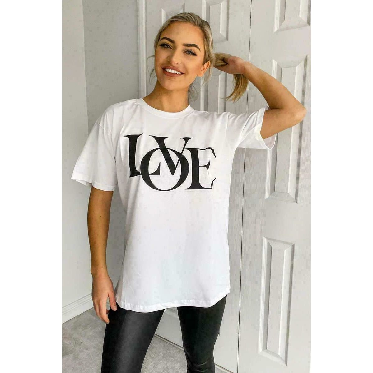 Ladies Oversized Love Print Slogan Short Sleeves T Shirt Top 3 Ladies Oversized Love Print Slogan Short Sleeves T Shirt Top - Image 3