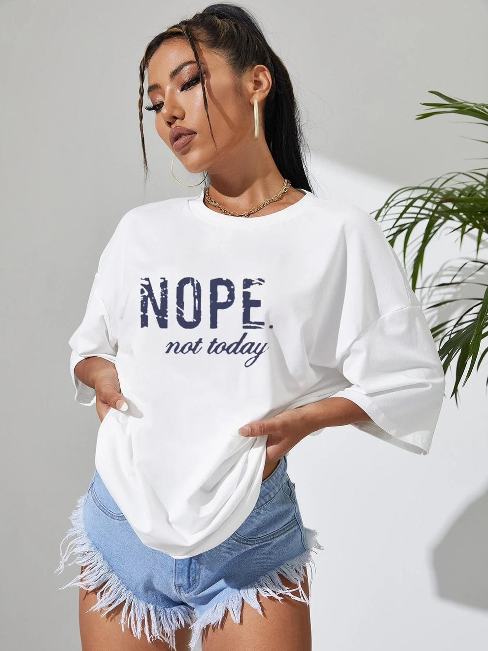 Ladies Oversized Nope Not Today Identical Graphic Print Short Sleeves T Shirt Top 3 Ladies Oversized Nope Not Today Identical Graphic Print Short Sleeves T Shirt Top - Image 3