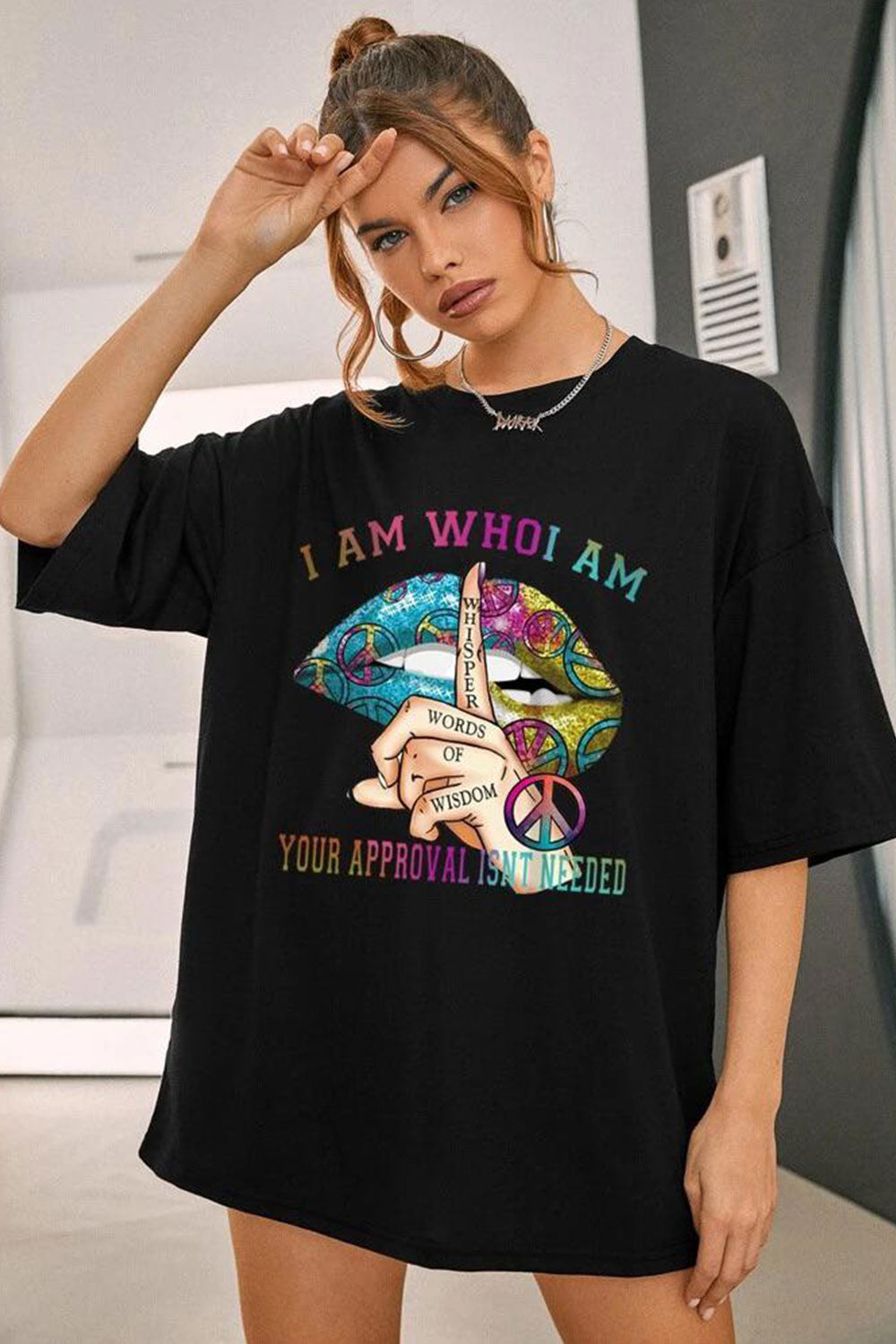 Ladies Oversized Whisper Words of Wisdom Short Sleeves T Shirt Top 1 Ladies Oversized Whisper Words of Wisdom Short Sleeves T Shirt Top
