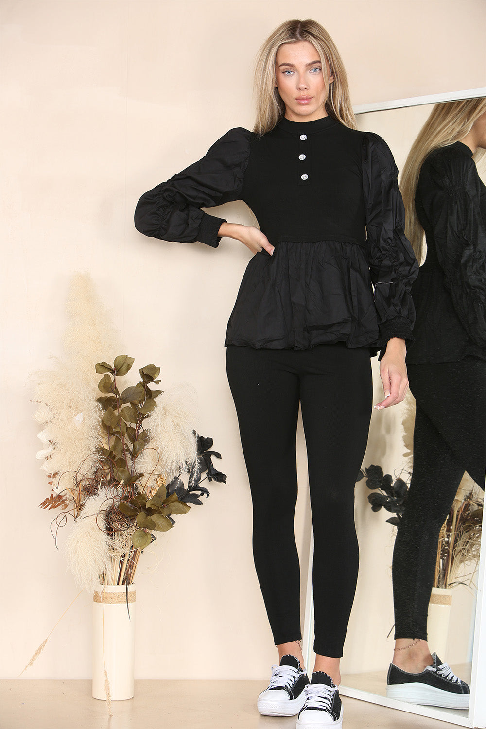Long Ruched Sleeves Ribbed Peplum Diamond Buttons Frilled Hem Lounge Wear Co-Ord Set 13 Long Ruched Sleeves Ribbed Peplum Diamond Buttons Frilled Hem Lounge Wear Co-Ord Set - Image 13