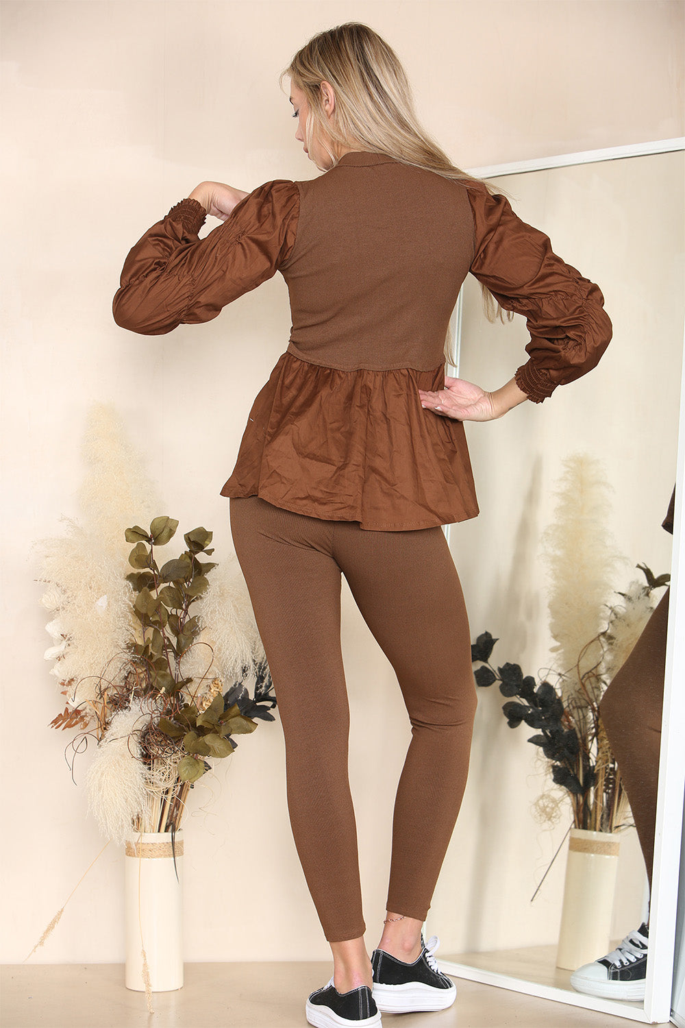 Long Ruched Sleeves Ribbed Peplum Diamond Buttons Frilled Hem Lounge Wear Co-Ord Set 23 Long Ruched Sleeves Ribbed Peplum Diamond Buttons Frilled Hem Lounge Wear Co-Ord Set - Image 23