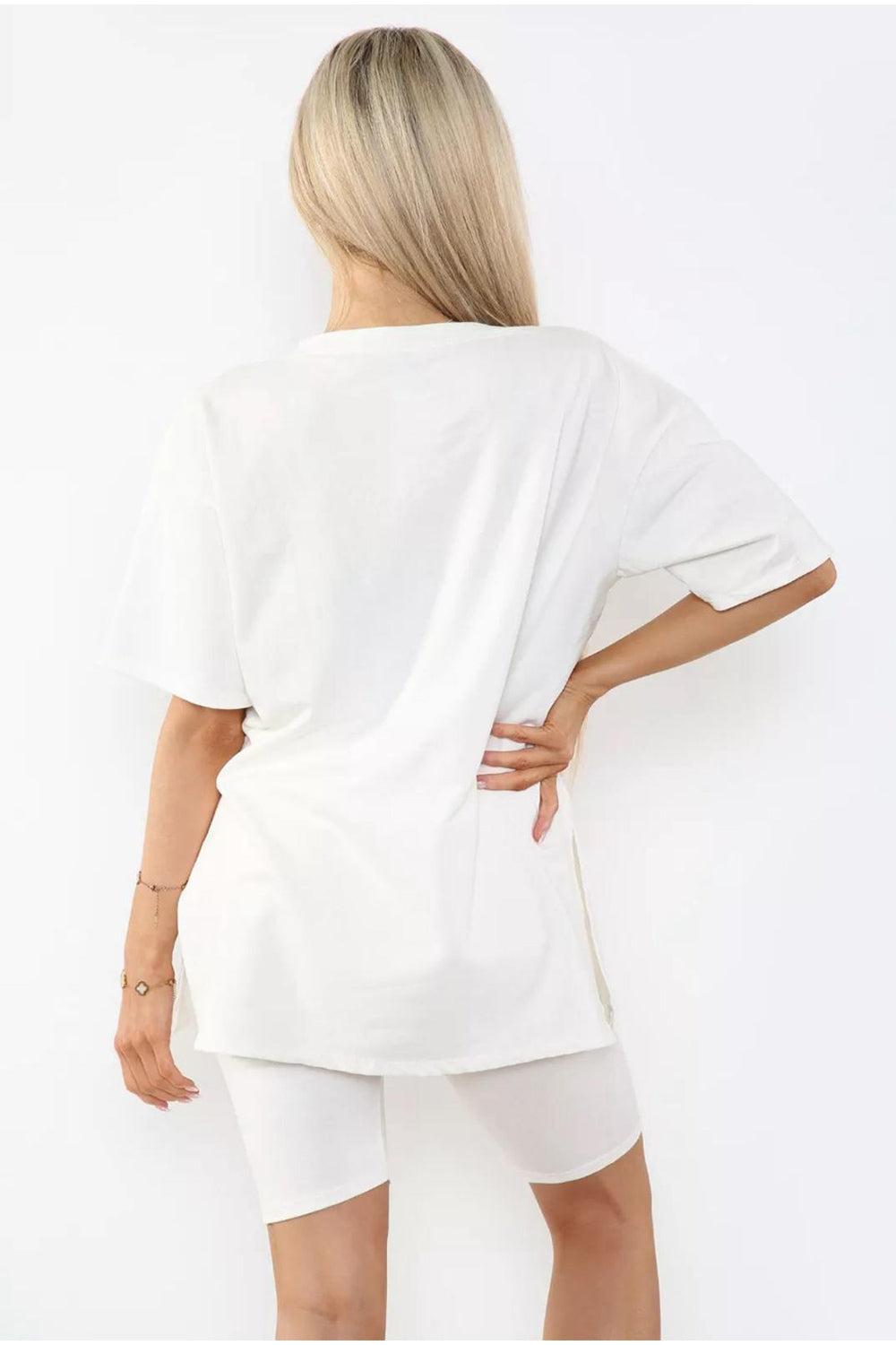 Love Side Slit Cycling Short and T-Shirts Co-Ord Two Piece Set with Front Love Slogan 2 Love Side Slit Cycling Short and T-Shirts Co-Ord Two Piece Set with Front Love Slogan - Image 2