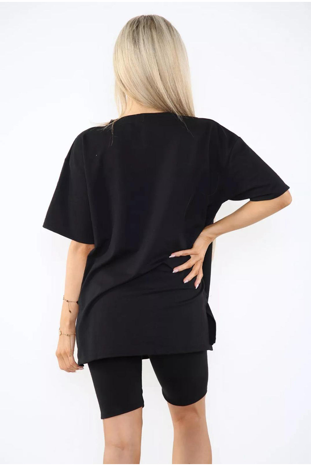 Cycling Short and T-Shirts Co-Ord Two Piece Side Slit Set with Front Printed Slogan 16 Cycling Short and T-Shirts Co-Ord Two Piece Side Slit Set with Front Printed Slogan - Image 16