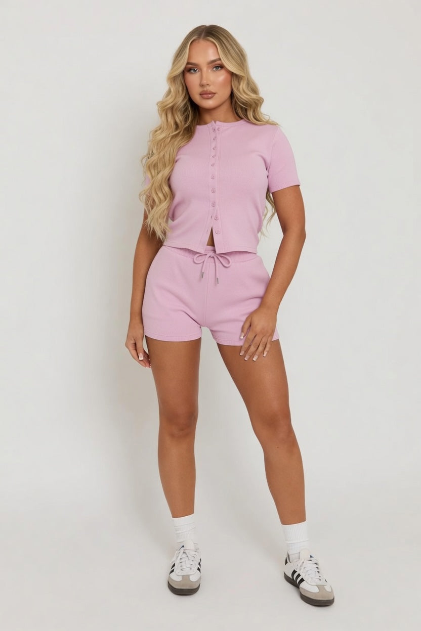 Mae Short Sleeve Rib Button Short Set 6 Mae Short Sleeve Rib Button Short Set - Image 6