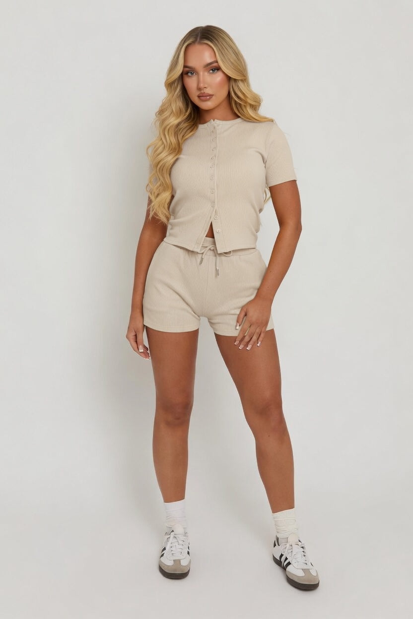 Mae Short Sleeve Rib Button Short Set 2 Mae Short Sleeve Rib Button Short Set - Image 2