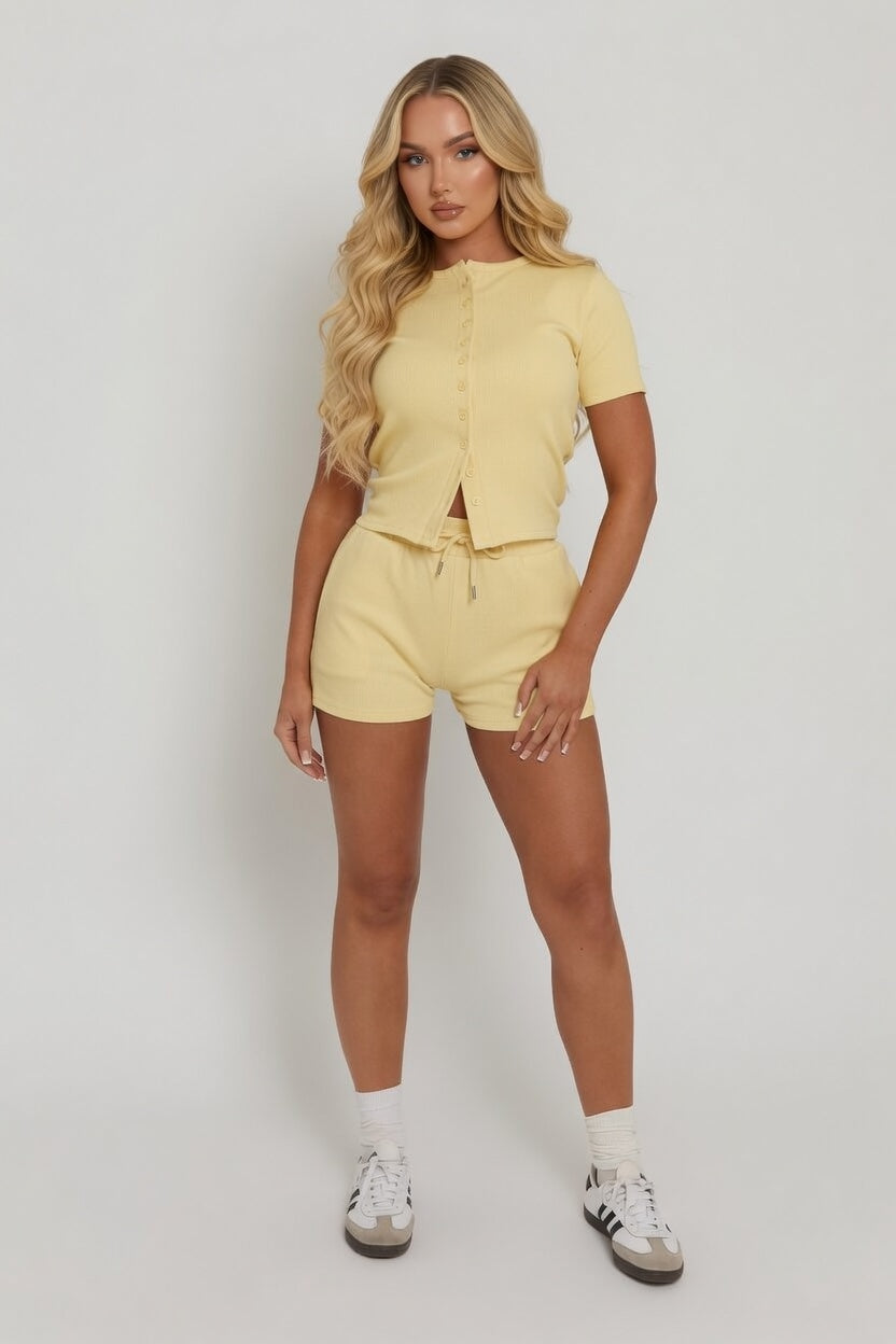 Mae Short Sleeve Rib Button Short Set 3 Mae Short Sleeve Rib Button Short Set - Image 3