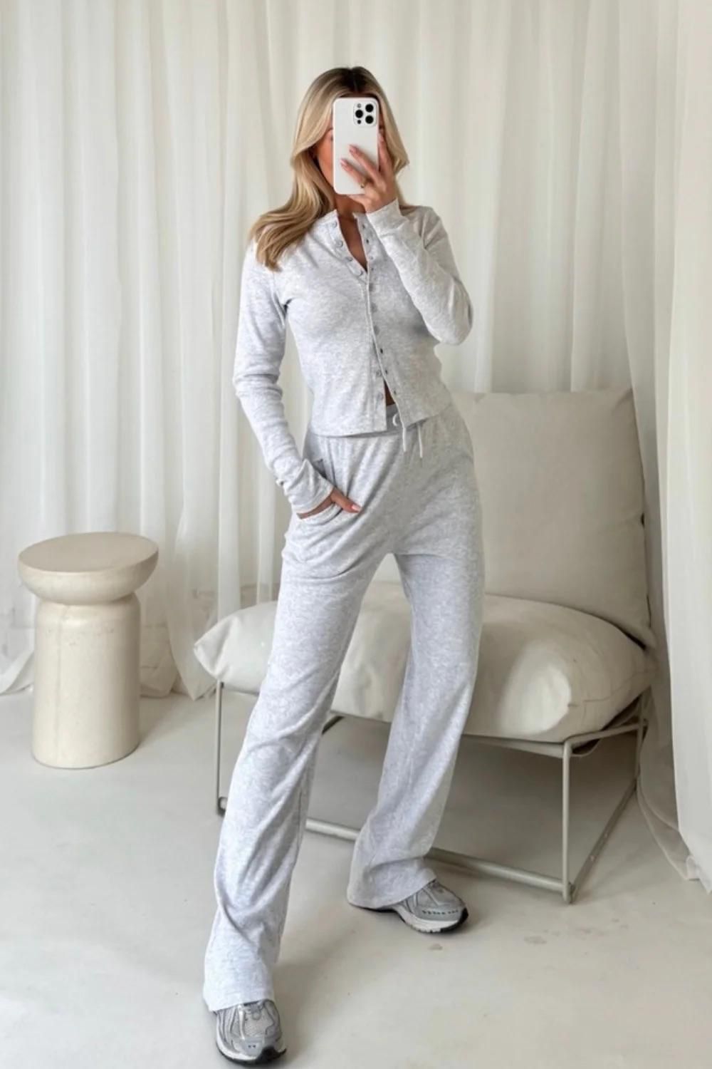 Mae Long Sleeves Ribbed Button Trouser Set 3 Mae Long Sleeves Ribbed Button Trouser Set - Image 3