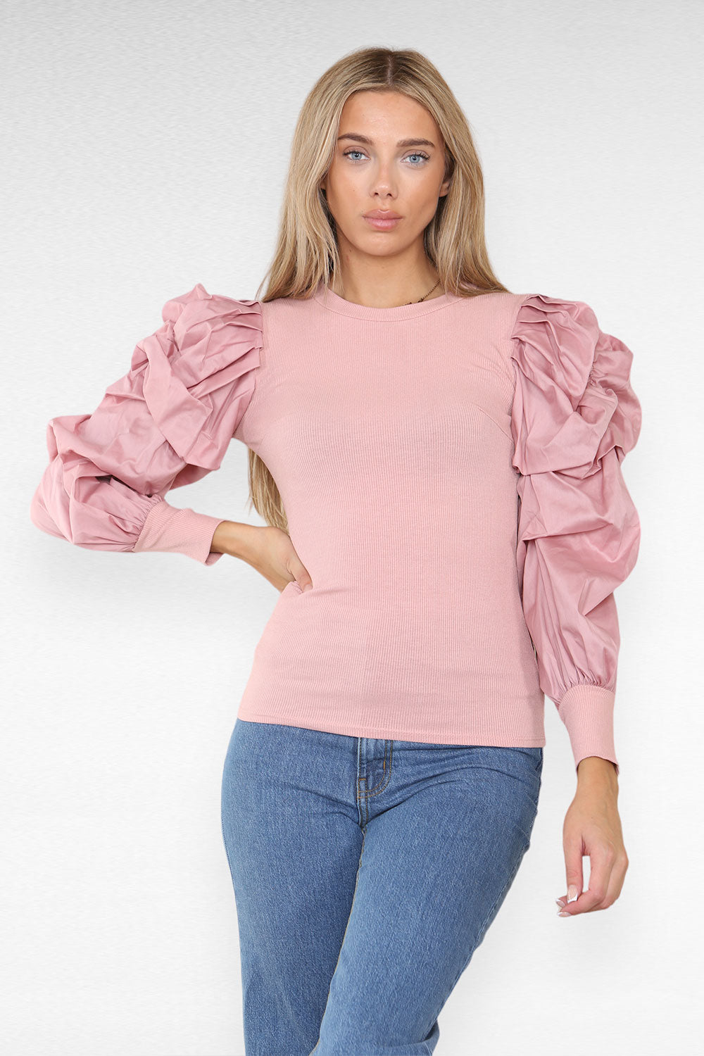 Oversized Puff Sleeves Ribbed Top 34 Oversized Puff Sleeves Ribbed Top - Image 34