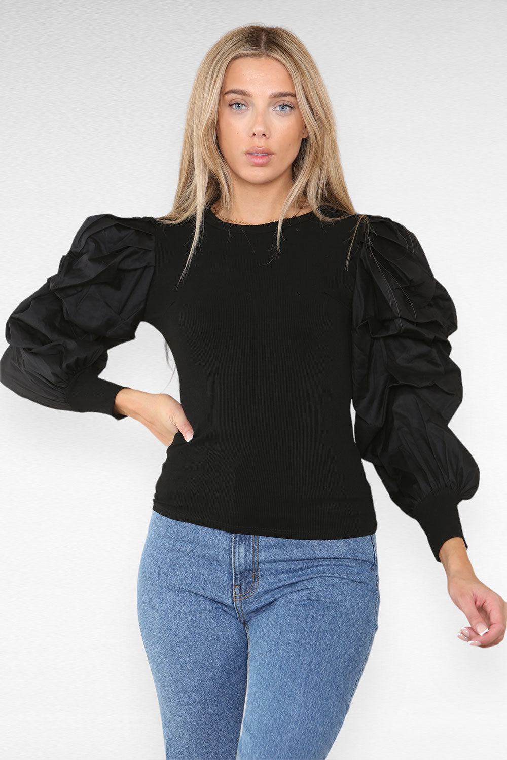 Oversized Puff Sleeves Ribbed Top 41 Oversized Puff Sleeves Ribbed Top - Image 41