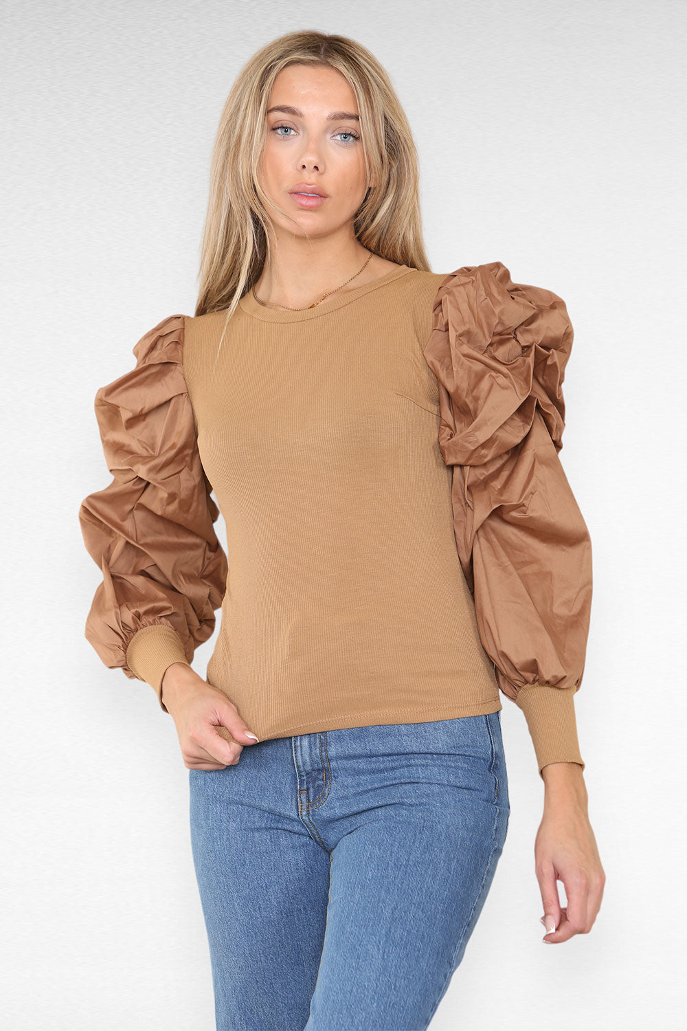 Oversized Puff Sleeves Ribbed Top 2 Oversized Puff Sleeves Ribbed Top - Image 2