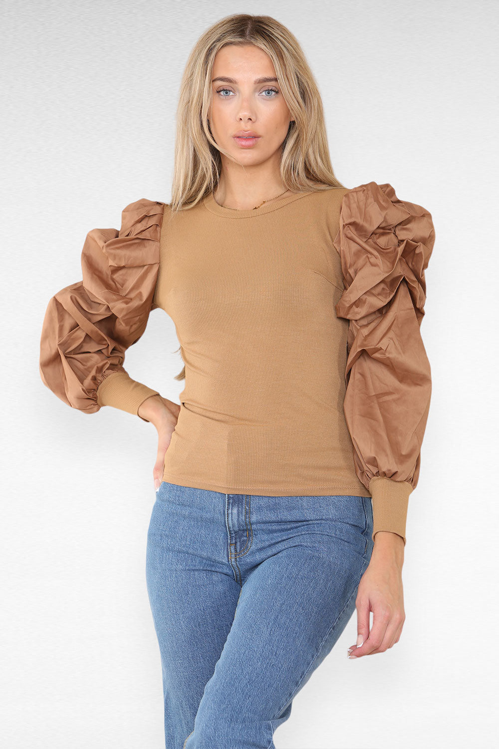 Oversized Puff Sleeves Ribbed Top 3 Oversized Puff Sleeves Ribbed Top - Image 3