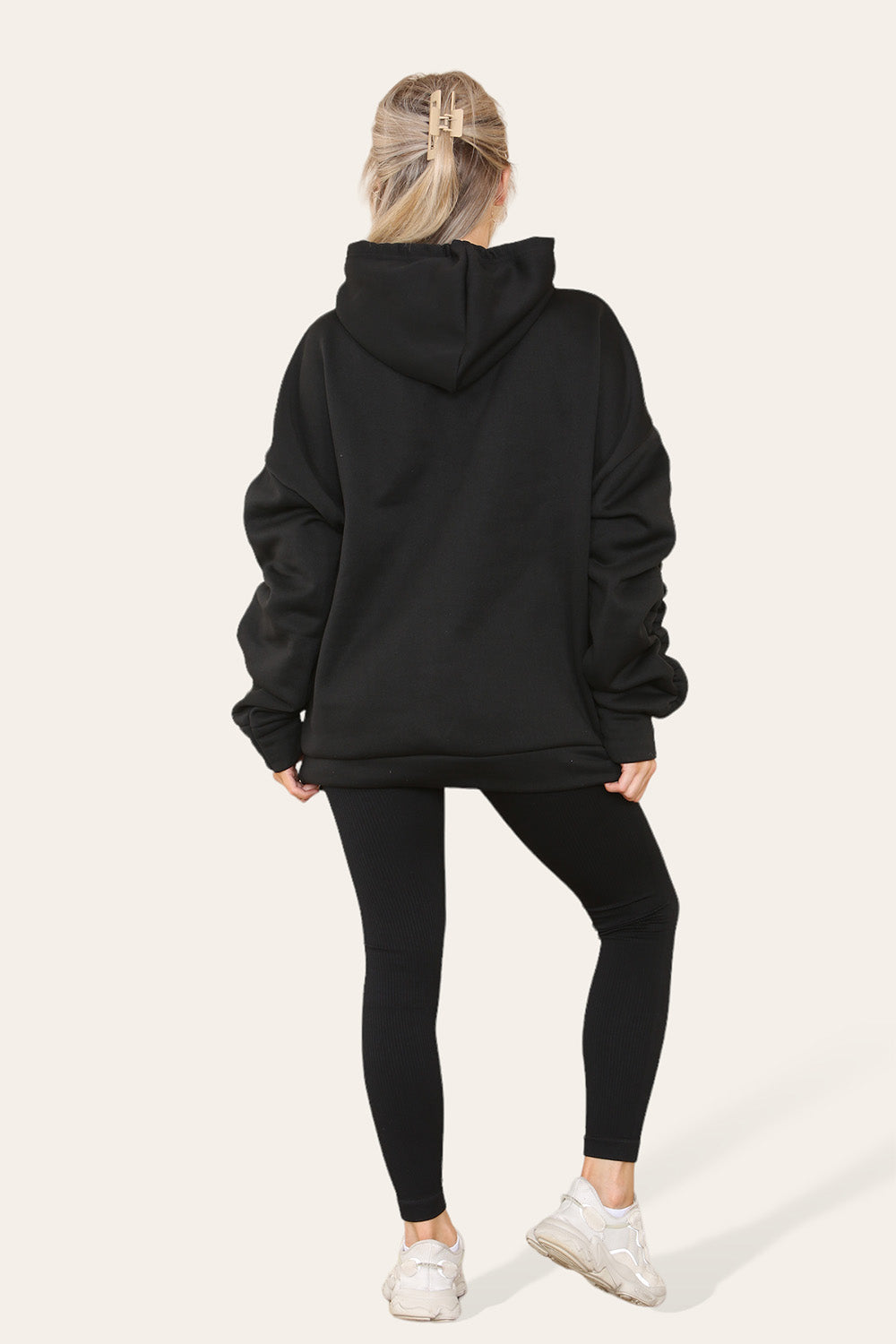 Oversized Ruched Sleeves Hoodie With Satin Ribbon with High Waist High Rise Seamless Ribbed Legging Set 30 Oversized Ruched Sleeves Hoodie With Satin Ribbon with High Waist High Rise Seamless Ribbed Legging Set - Image 30