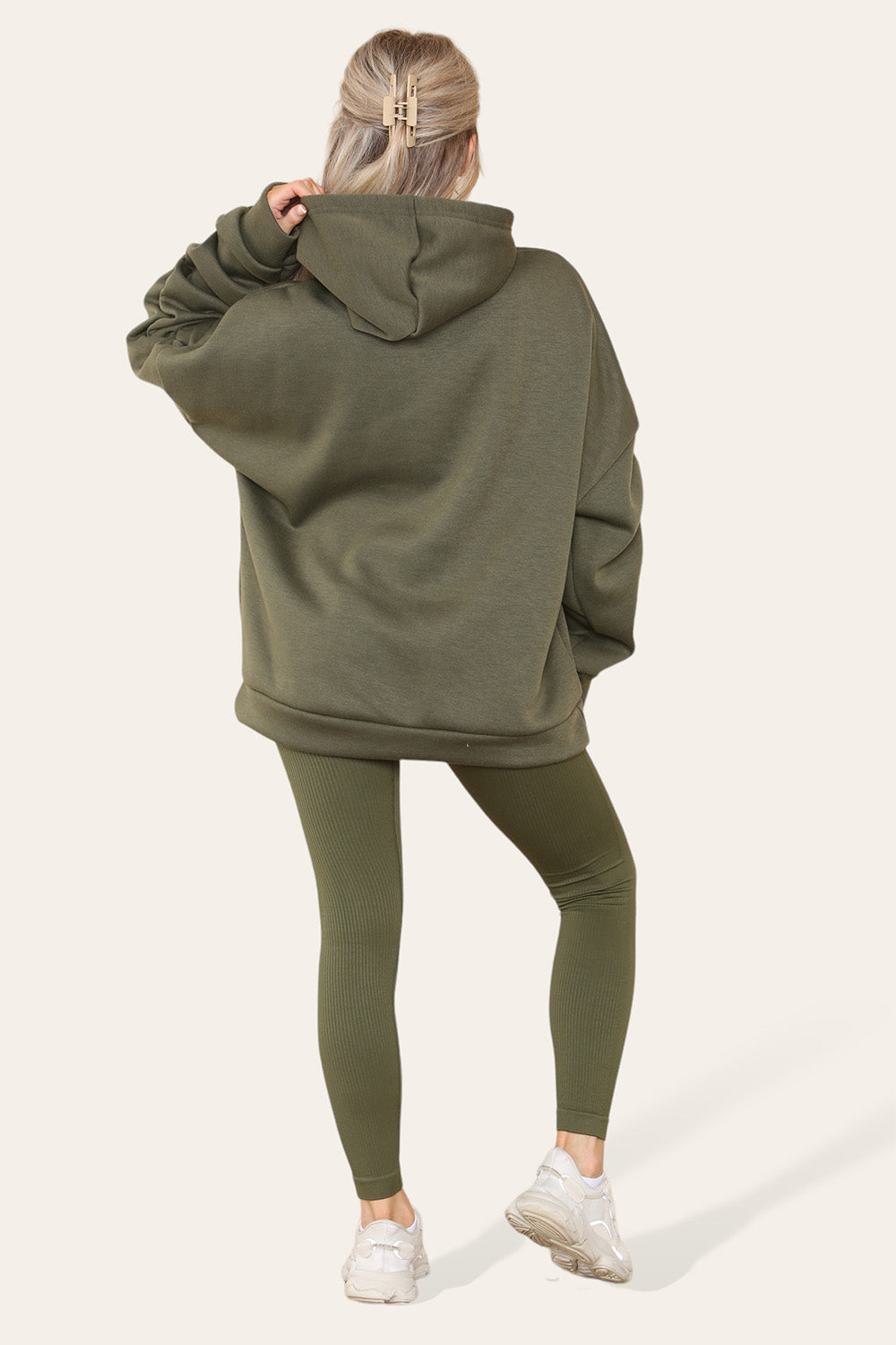 Oversized Ruched Sleeves Hoodie With Satin Ribbon with High Waist High Rise Seamless Ribbed Legging Set 22 Oversized Ruched Sleeves Hoodie With Satin Ribbon with High Waist High Rise Seamless Ribbed Legging Set - Image 22