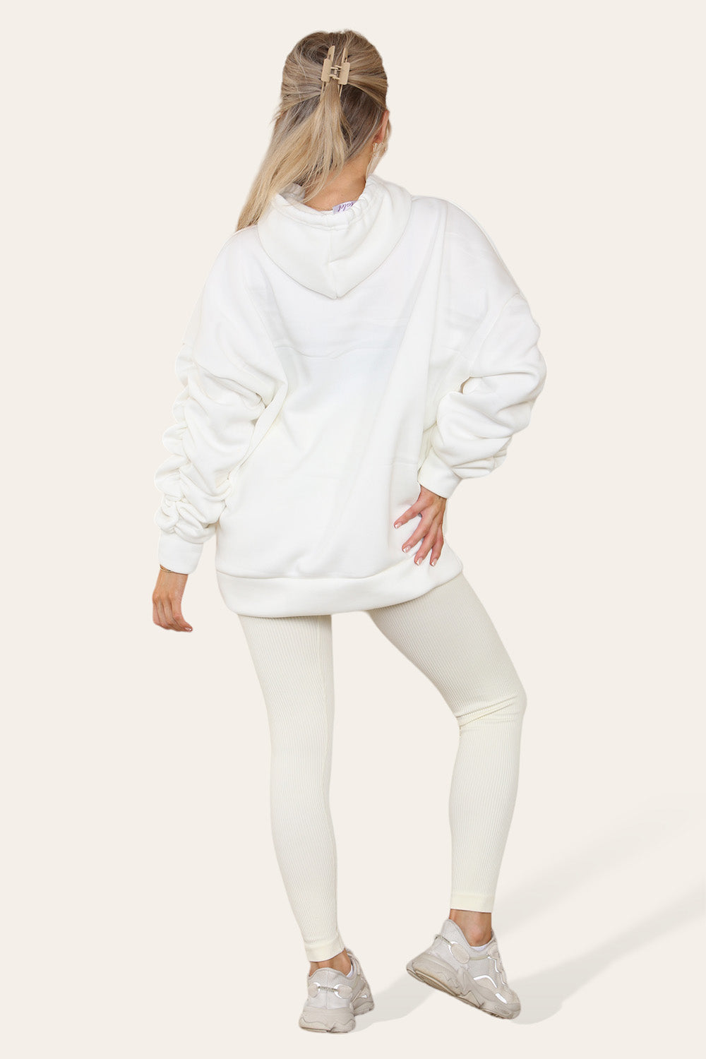 Oversized Ruched Sleeves Hoodie With Satin Ribbon with High Waist High Rise Seamless Ribbed Legging Set 29 Oversized Ruched Sleeves Hoodie With Satin Ribbon with High Waist High Rise Seamless Ribbed Legging Set - Image 29