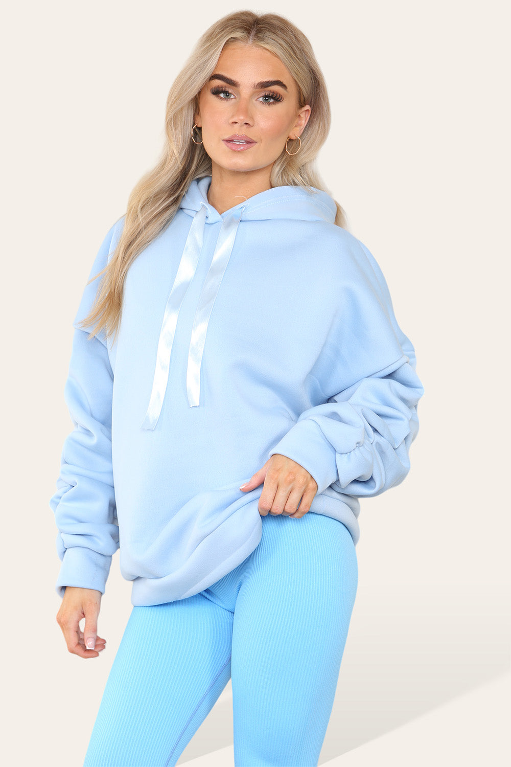 Oversized Ruched Sleeves Hoodie With Satin Ribbon 11 Oversized Ruched Sleeves Hoodie With Satin Ribbon - Image 11