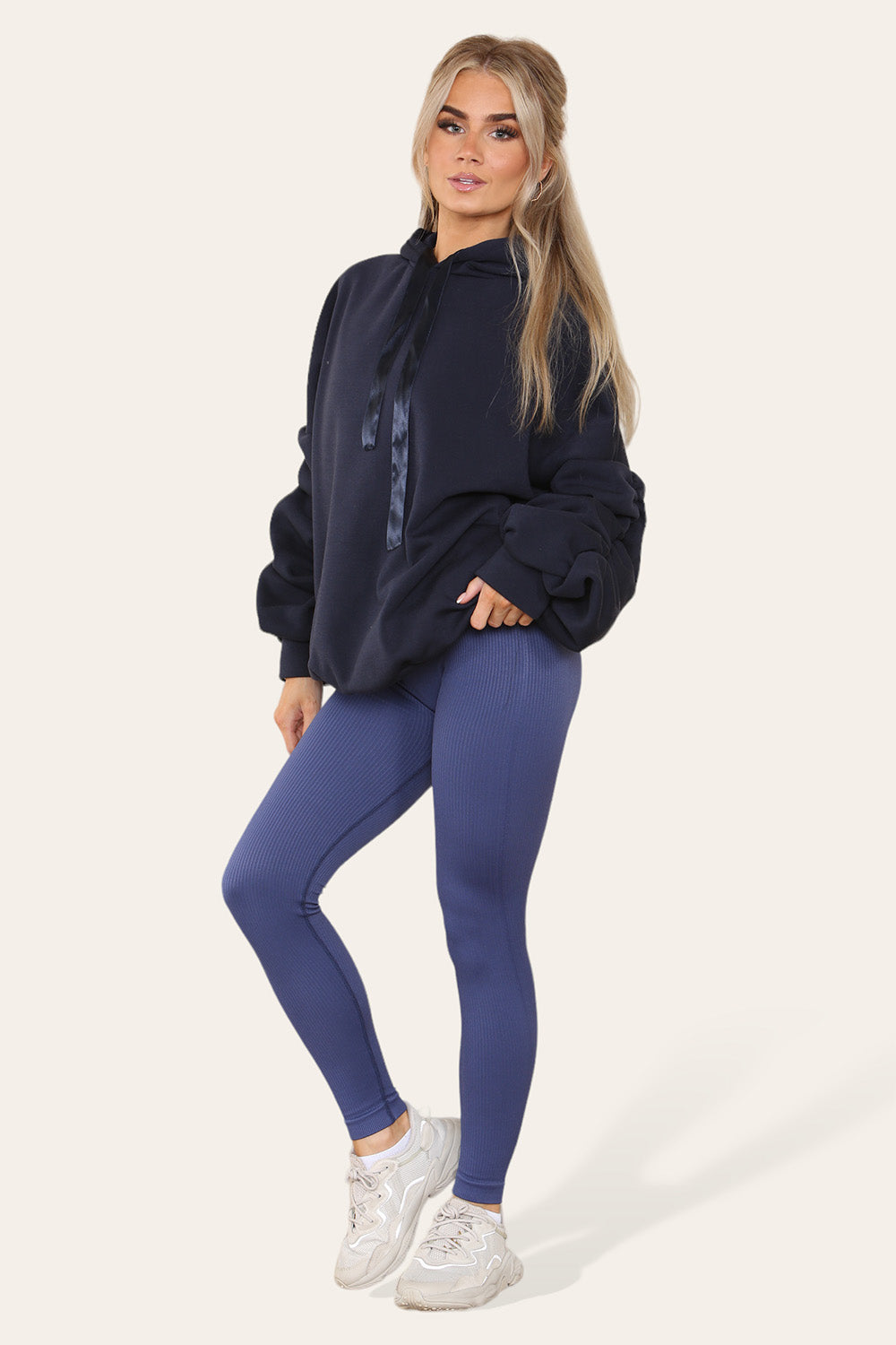 Plus Size Ruched Sleeves Hoodie With Satin Ribbon 18 Plus Size Ruched Sleeves Hoodie With Satin Ribbon - Image 18