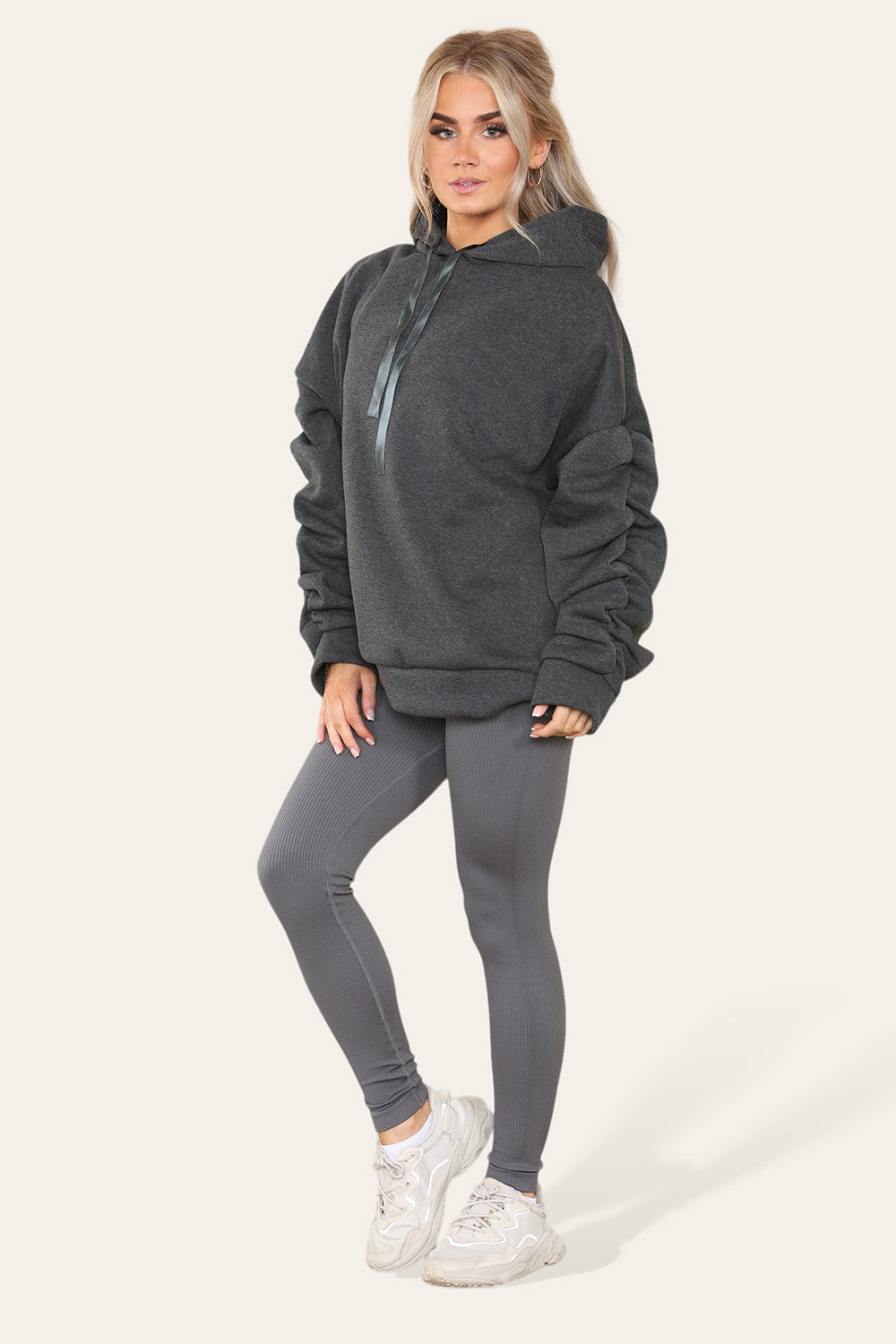 Oversized Ruched Sleeves Hoodie With Satin Ribbon 21 Oversized Ruched Sleeves Hoodie With Satin Ribbon - Image 21