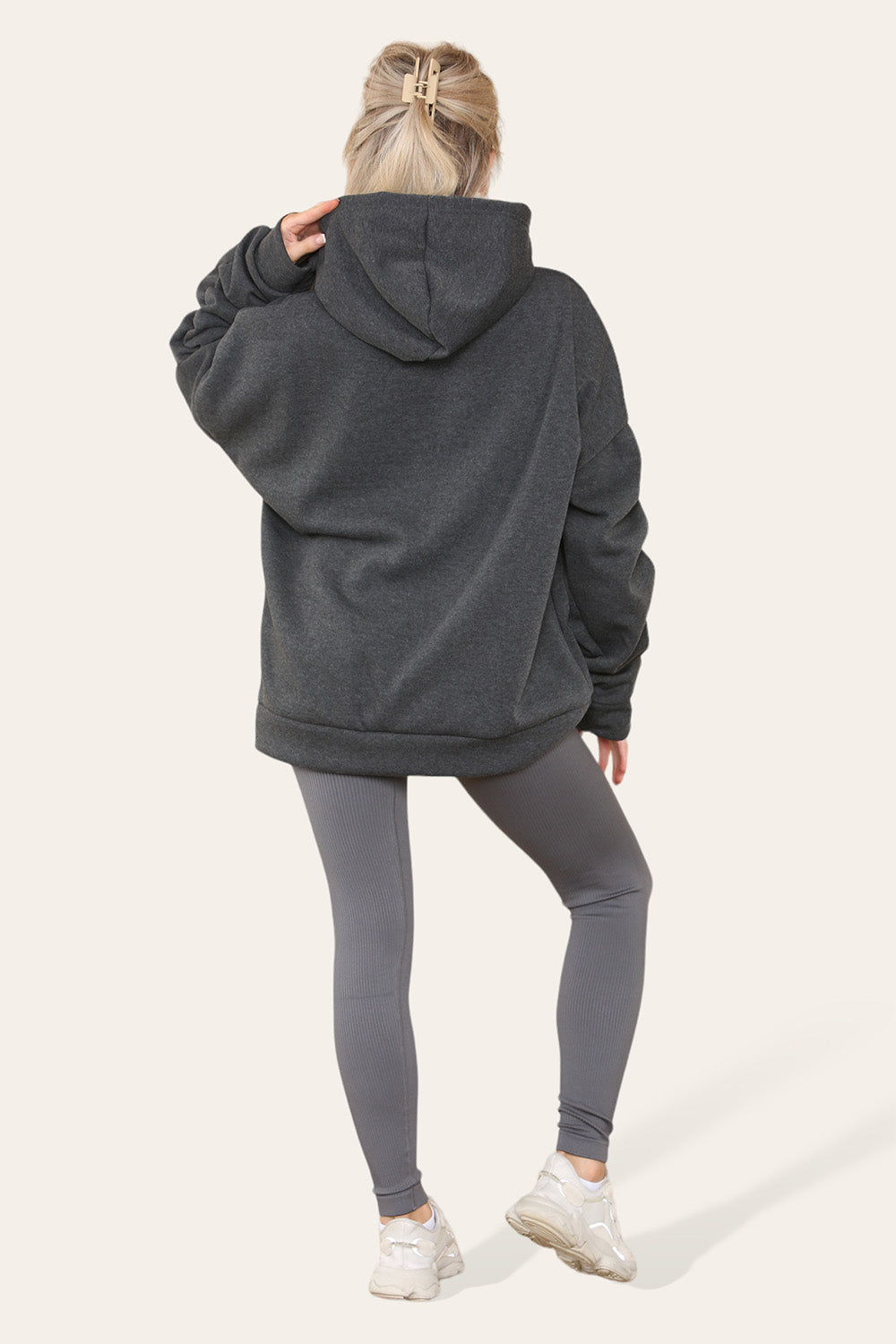 Plus Size Ruched Sleeves Hoodie With Satin Ribbon 22 Plus Size Ruched Sleeves Hoodie With Satin Ribbon - Image 22