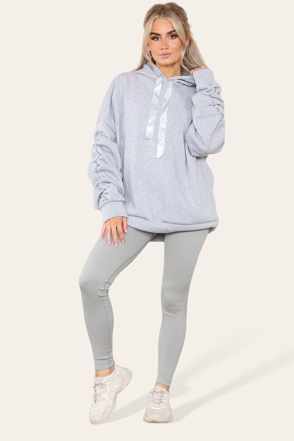 Plus Size Ruched Sleeves Hoodie With Satin Ribbon 23 Plus Size Ruched Sleeves Hoodie With Satin Ribbon - Image 23