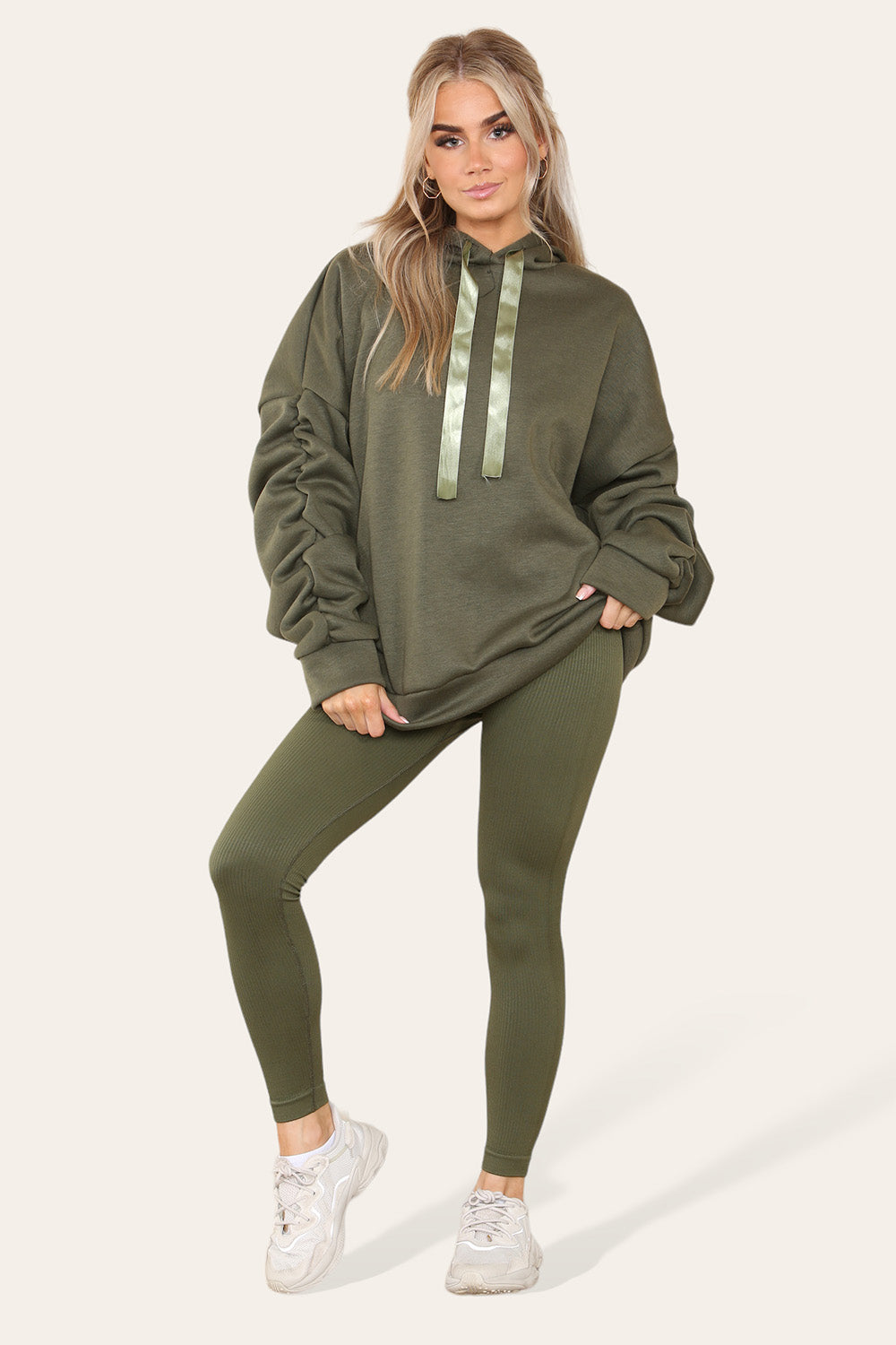 Oversized Ruched Sleeves Hoodie With Satin Ribbon 26 Oversized Ruched Sleeves Hoodie With Satin Ribbon - Image 26