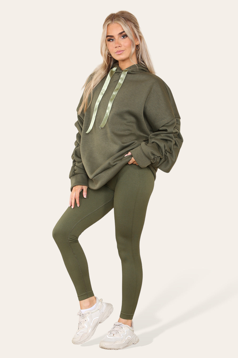 Oversized Ruched Sleeves Hoodie With Satin Ribbon 27 Oversized Ruched Sleeves Hoodie With Satin Ribbon - Image 27