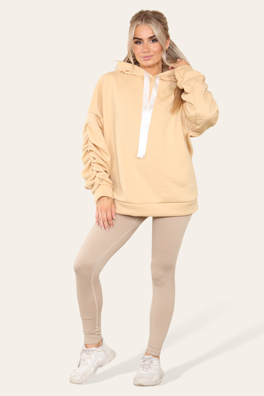 Oversized Ruched Sleeves Hoodie With Satin Ribbon 29 Oversized Ruched Sleeves Hoodie With Satin Ribbon - Image 29