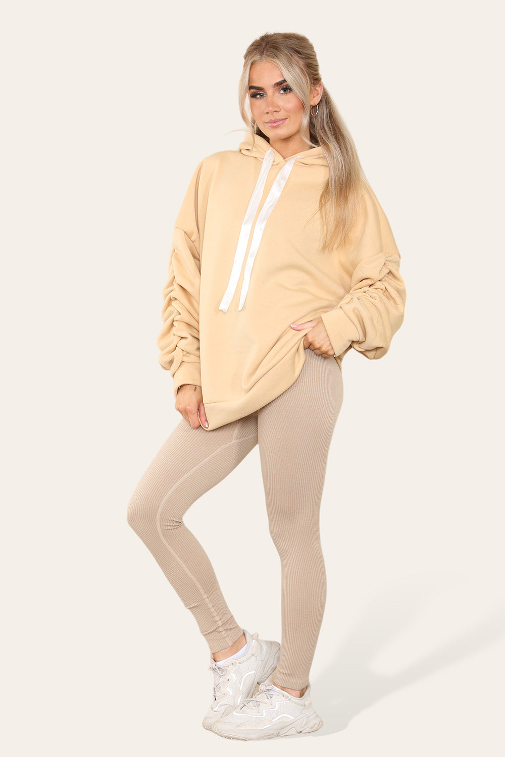 Oversized Ruched Sleeves Hoodie With Satin Ribbon 30 Oversized Ruched Sleeves Hoodie With Satin Ribbon - Image 30