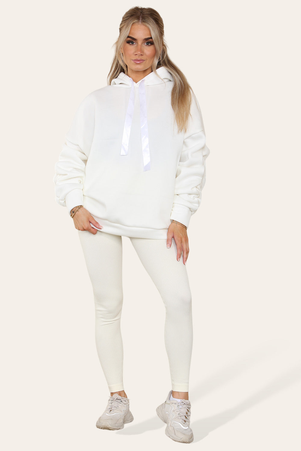 Oversized Ruched Sleeves Hoodie With Satin Ribbon 32 Oversized Ruched Sleeves Hoodie With Satin Ribbon - Image 32