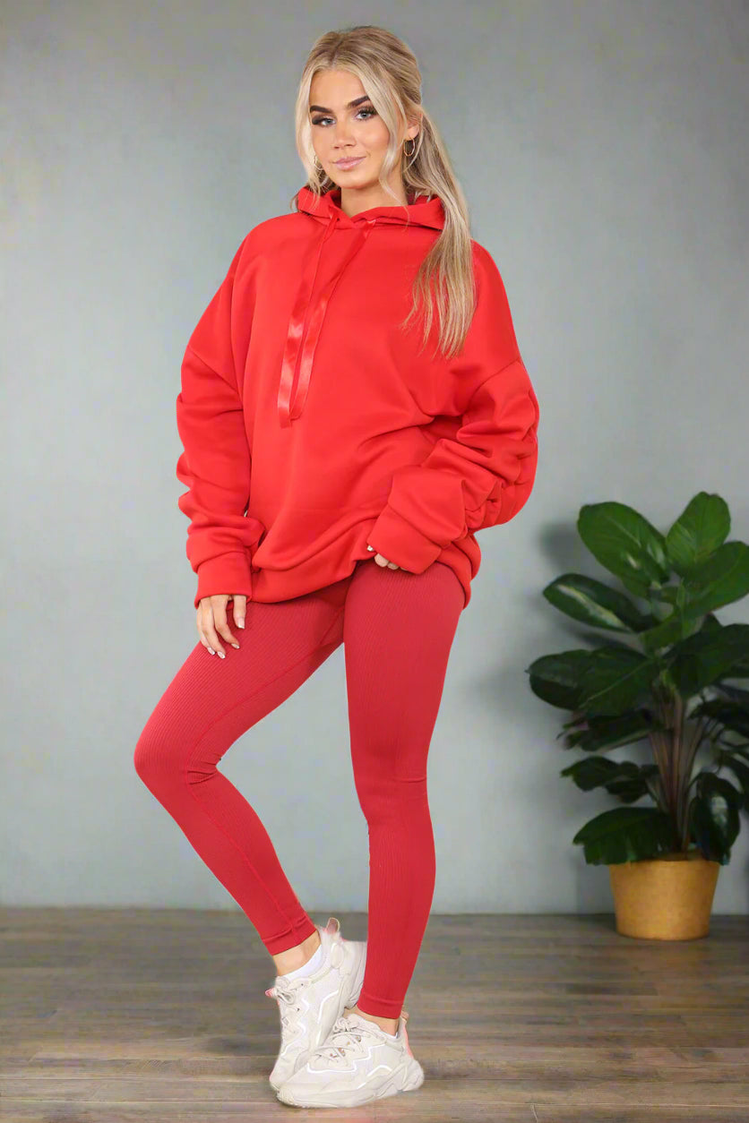 Plus Size Ruched Sleeves Hoodie With Satin Ribbon 2 Plus Size Ruched Sleeves Hoodie With Satin Ribbon - Image 2