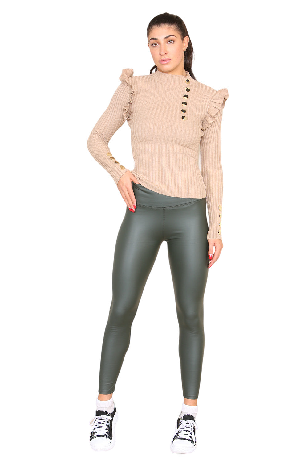 PU Fleece Line High Waisted Wet Look Faux Leather Legging 4 PU Fleece Line High Waisted Wet Look Faux Leather Legging - Image 4