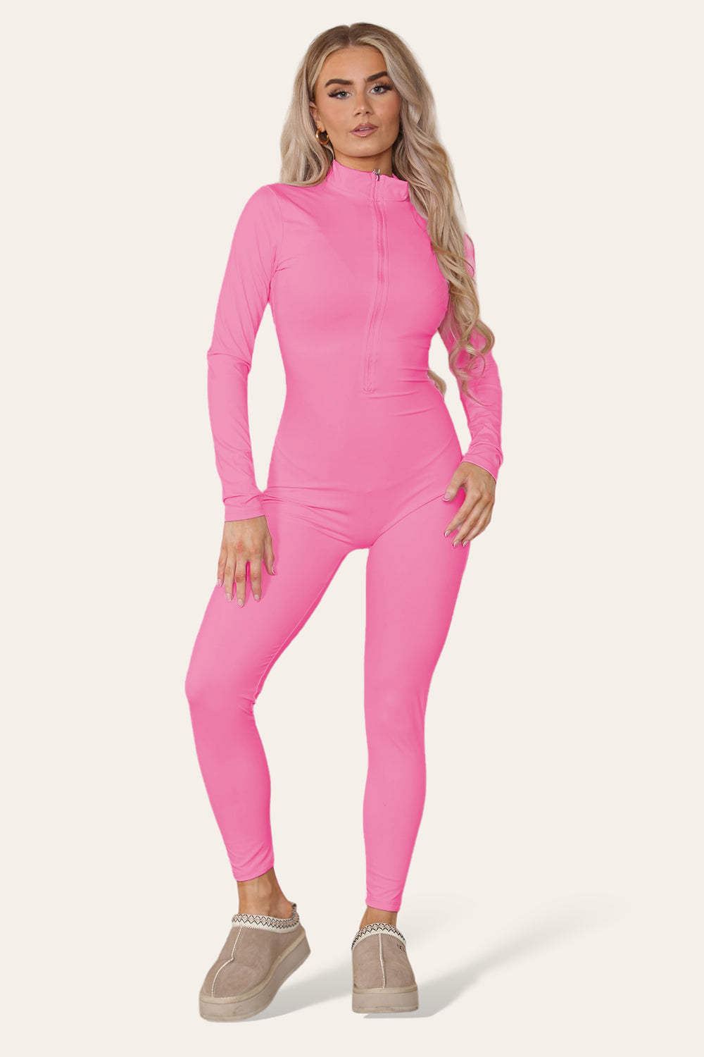 Ribbed High Neck Zipper Collar Jumpsuit Front Unitard Set 5 Ribbed High Neck Zipper Collar Jumpsuit Front Unitard Set - Image 5