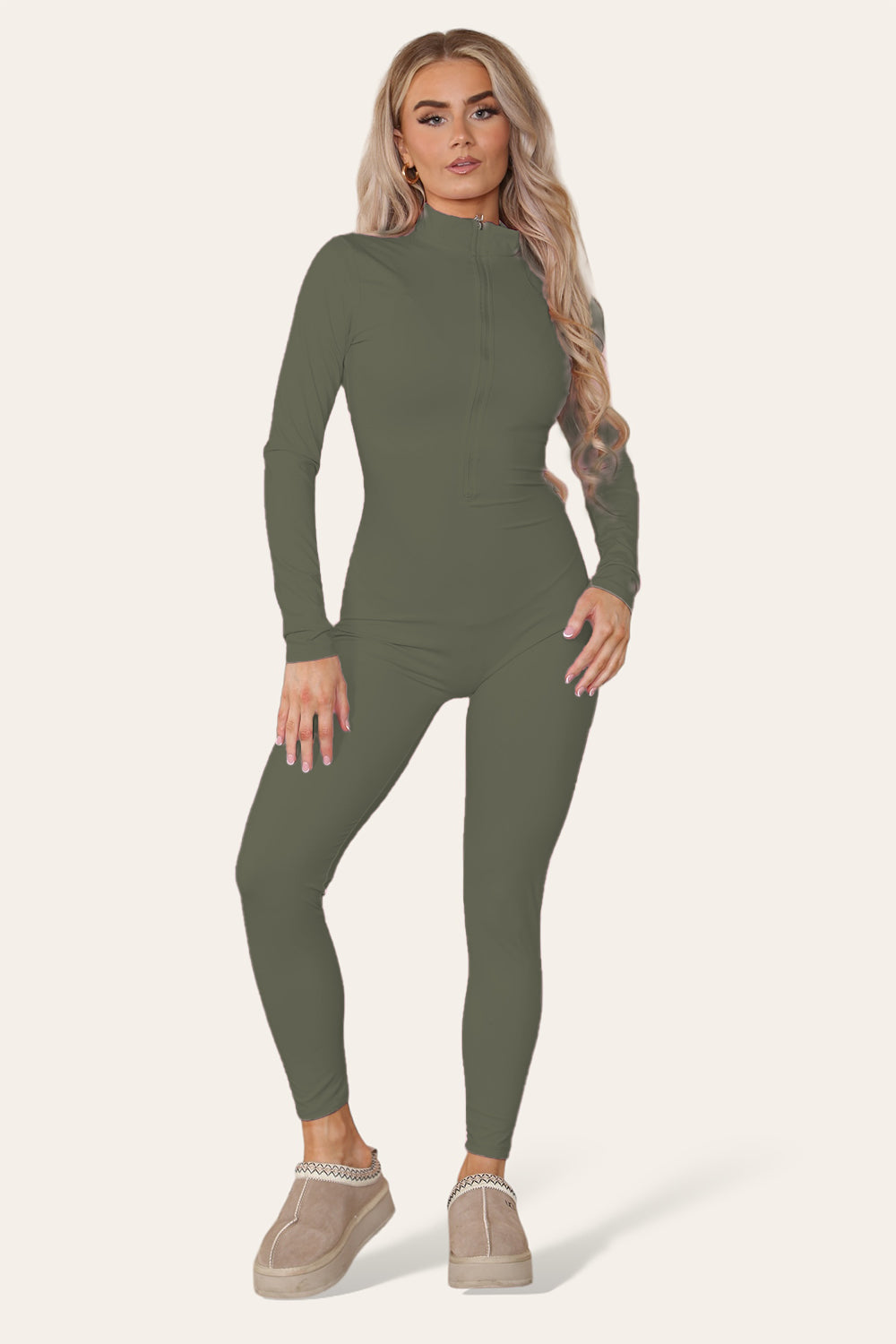 Ribbed High Neck Zipper Collar Jumpsuit Front Unitard Set 11 Ribbed High Neck Zipper Collar Jumpsuit Front Unitard Set - Image 11